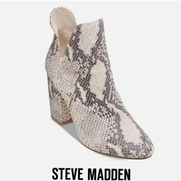 Steve Madden Rookie Bootie High Heeled Ankle Boots Natural Vegan Snake Print 9 - Picture 1 of 12